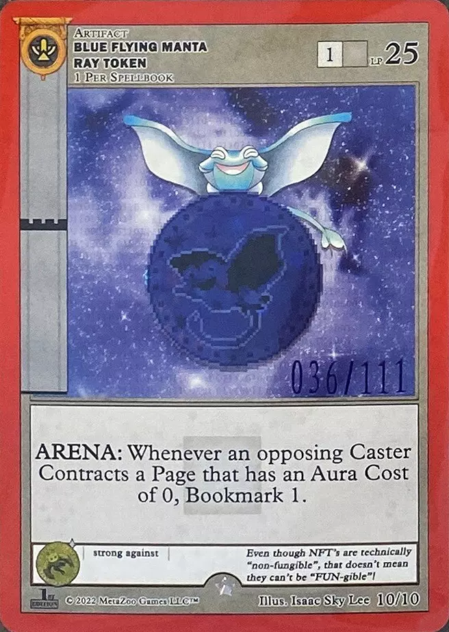 Blue Flying Manta Ray Token - Serialized out of 111 - 10/10 - Isaac Sky Lee
